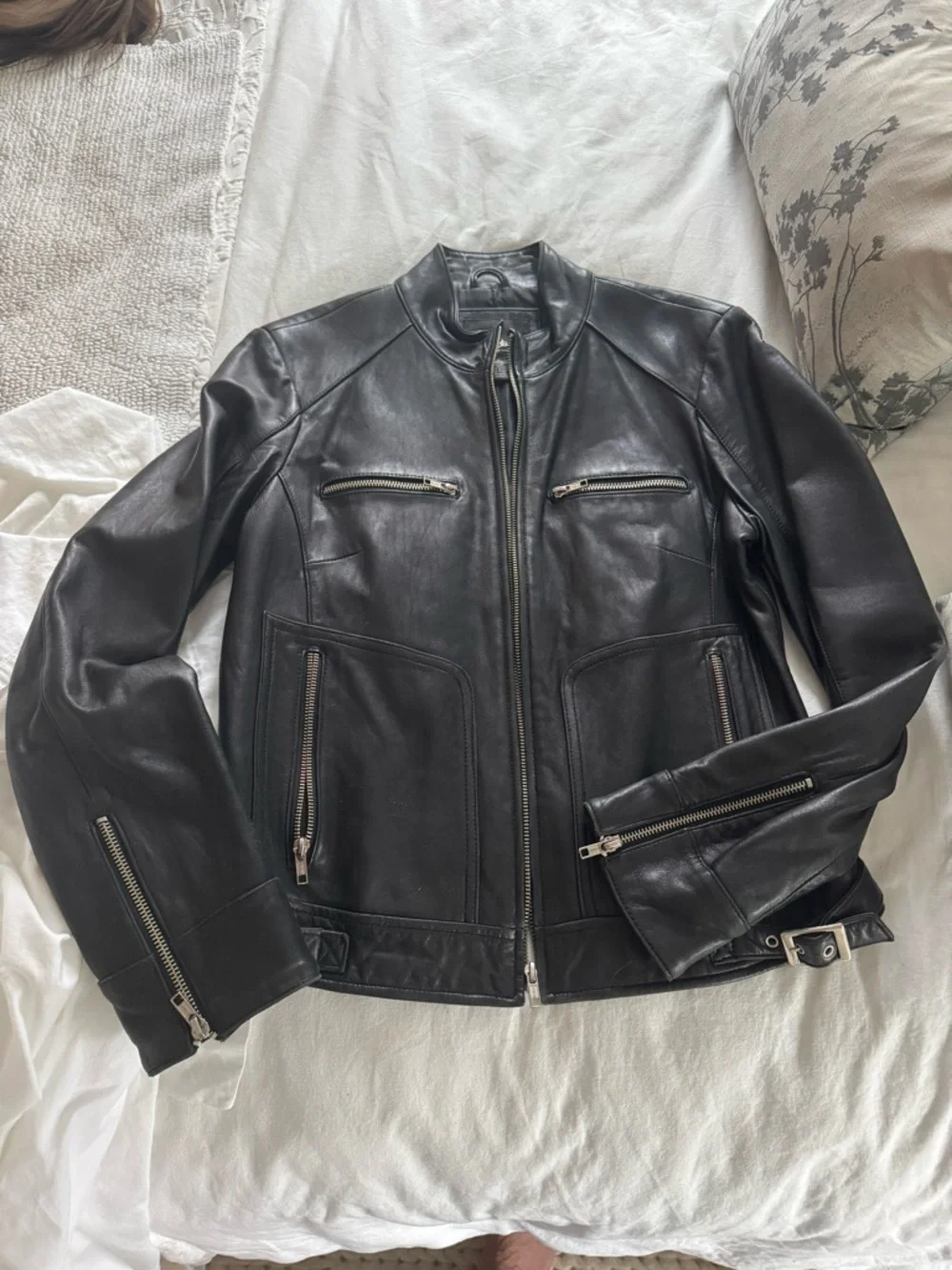 Mossimo Supply Co. Black Leather Biker Jacket with silver zippers - Picture 1 of 7